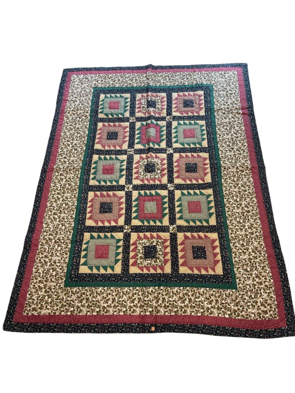 Handmade Stitched Patchwork Quilt Multi Colored Measures Approx 84 in. X 124 in.